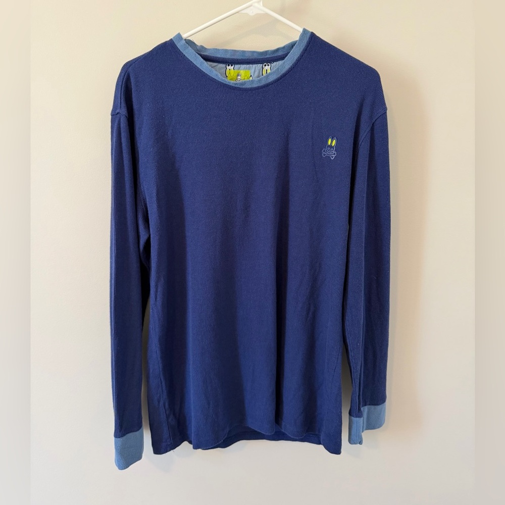 Psycho Bunny Men’s Long Sleeve Waffle Knit Shirt Blue Size Large